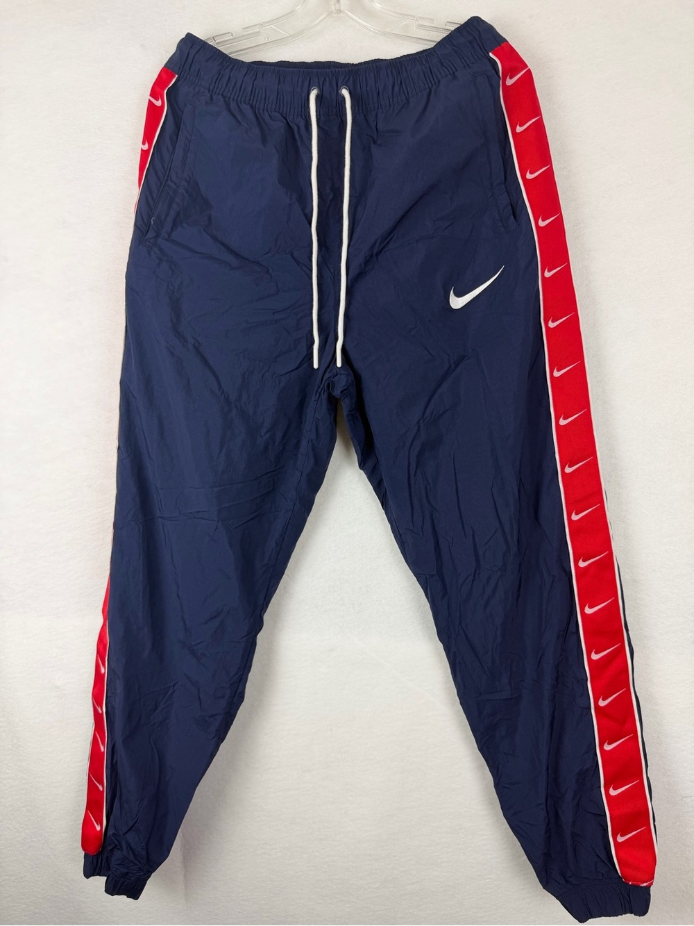Nike Sportswear Swoosh Navy Blue Lined Joggers with Red Side Taping  Men’s M